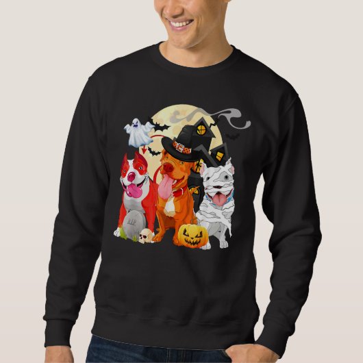 Funny Pitbull Dog Witch Pet Scary Pumpkin Hwerwee Trui (Voorkant)