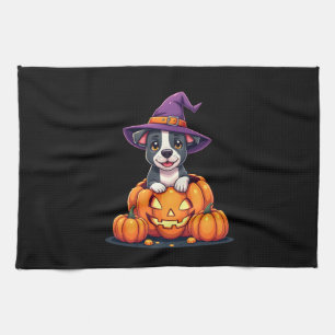 Funny Pitbull Heksenpompoen Hond Halloween Mannen  Theedoek