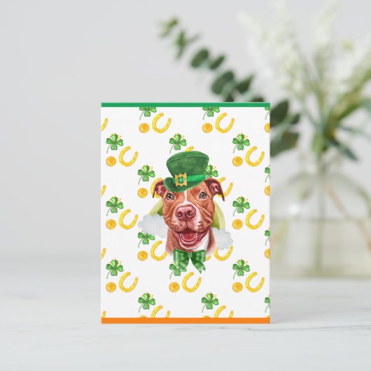 Funny Pitbull Shamrock St. Patricks Day Feestdagenkaart (Staand voorkant)