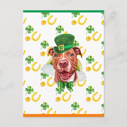 Funny Pitbull Shamrock St. Patricks Day Feestdagenkaart (Voorkant)