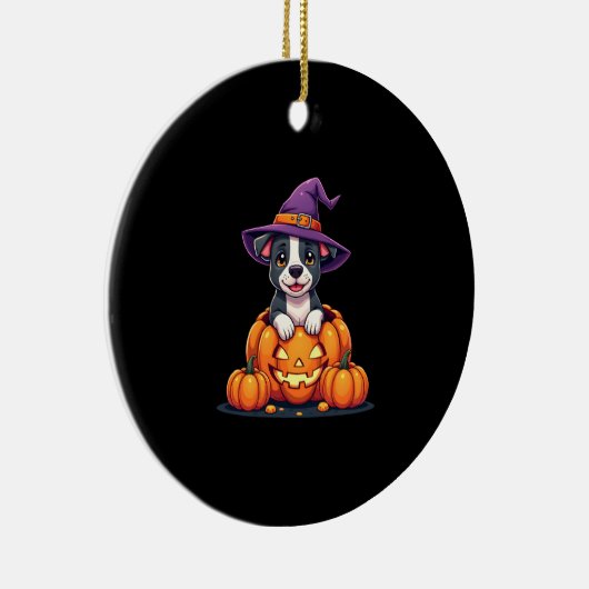 Funny Pitbull Witch Pumpkin Dog Halloween Mens Wom Keramisch Ornament (Rechts)