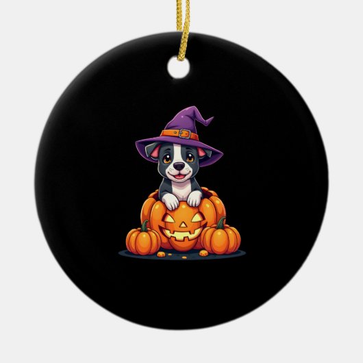 Funny Pitbull Witch Pumpkin Dog Halloween Mens Wom Keramisch Ornament (Voorkant)