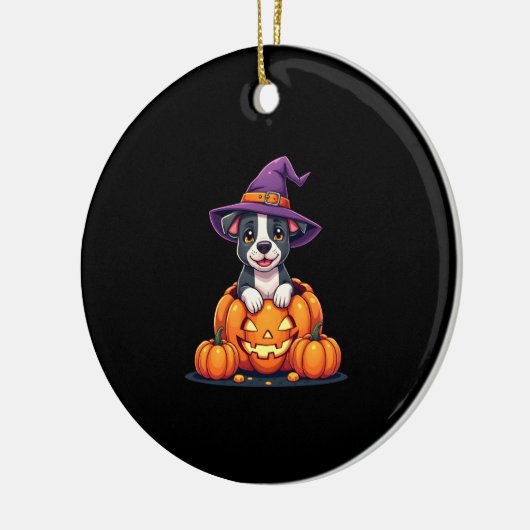 Funny Pitbull Witch Pumpkin Dog Halloween Mens Wom Keramisch Ornament (Links)