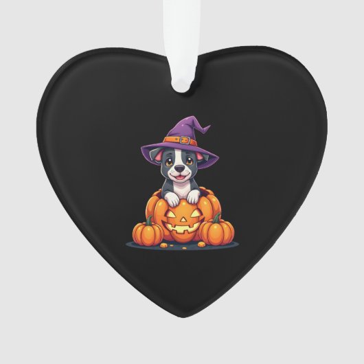 Funny Pitbull Witch Pumpkin Dog Halloween Mens Wom Ornament (voorkant)