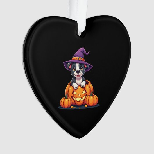 Funny Pitbull Witch Pumpkin Dog Halloween Mens Wom Ornament (voorkant)