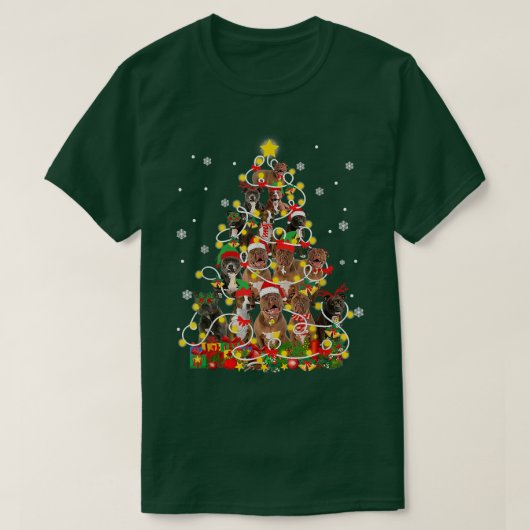 Funny Pitbully Santa Hat kerstboomverlichting Xma T-shirt (Design voorkant)