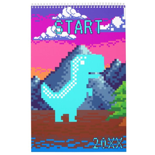 Funny Pixel Gamer Pixelated- Dinosaur Illustration Kalender (Hoes)