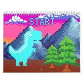 Funny Pixel Gamer Pixelated- Dinosaur Illustration Kalender (Hoes)