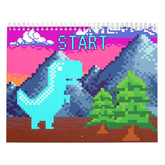 Funny Pixel Gamer Pixelated- Dinosaur Illustration Kalender (Hoes)