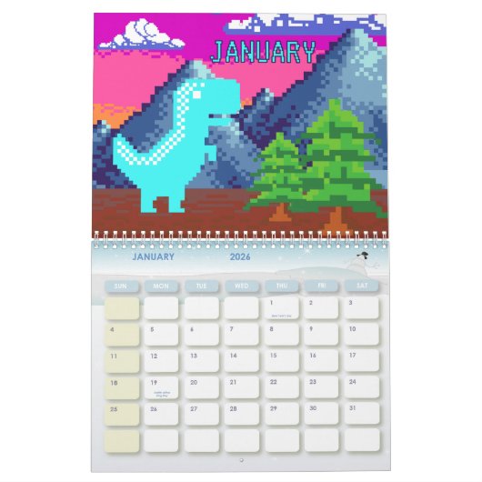 Funny Pixel Gamer Pixelated- Dinosaur Illustration Kalender (Jan 2026)