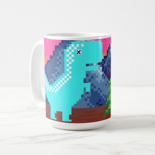 Funny Pixel Gamer Pixelated- Dinosaur Illustration Koffiemok (Voorkant links)