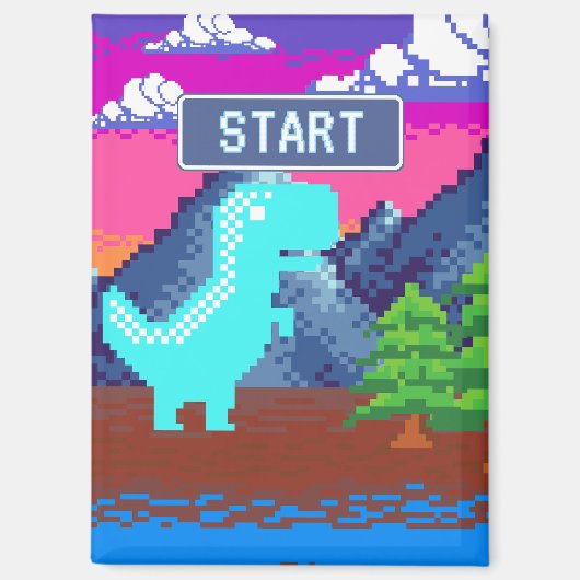 Funny Pixel Gamer Pixelated- Dinosaur Illustration Magneet (Voorkant)