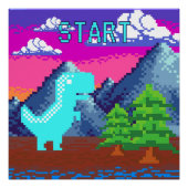 Funny Pixel Gamer Pixelated- Dinosaur Illustration Perfect Poster (Voorkant)