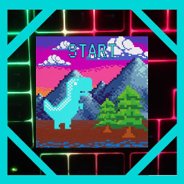 Funny Pixel Gamer Pixelated- Dinosaur Illustration Perfect Poster