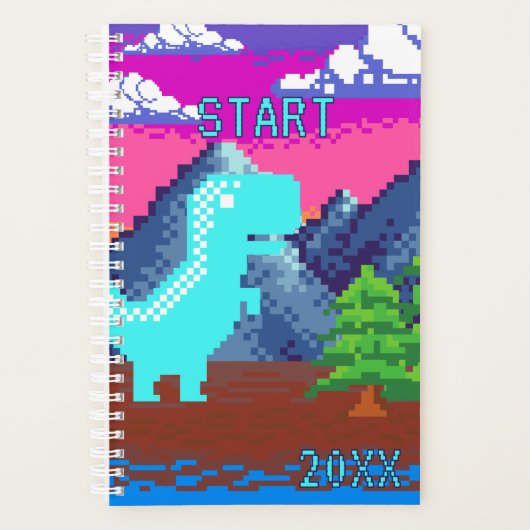 Funny Pixel Gamer Pixelated- Dinosaur Illustration Planner (Voorkant)