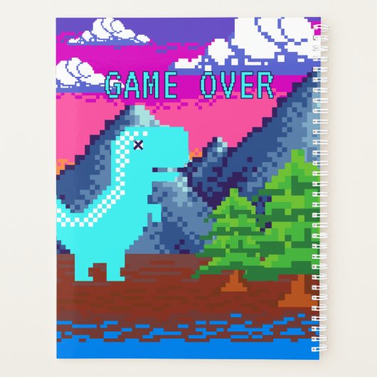 Funny Pixel Gamer Pixelated- Dinosaur Illustration Planner (Achterkant)