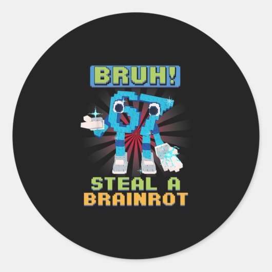 Funny Pixel Meme Bruh 67 Steal A Brainrot  Ronde Sticker (Voorkant)
