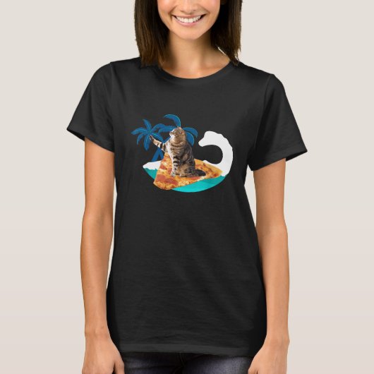 Funny Pizza Cat Surfen Fun Surfs Up Kat T-shirt (Voorkant)