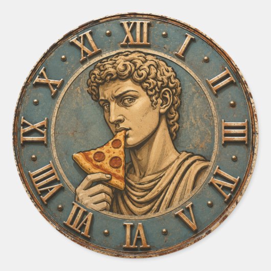 Funny Pizza David Renaissance Art Parody Kitchen Ronde Sticker (Voorkant)