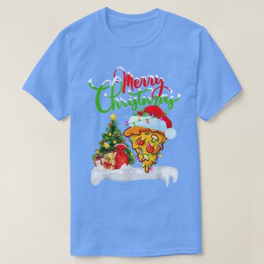 Funny Pizza Dish Lover Xmas Lighting Santa Pizza C T-shirt (Design voorkant)