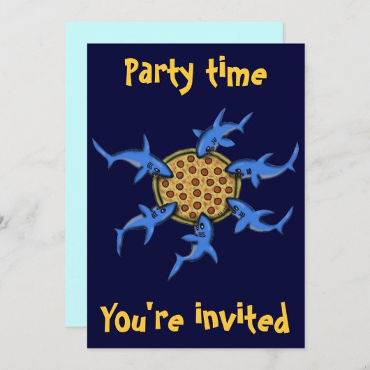 Funny pizza etende shark party call card kaart (Voorkant / Achterkant)
