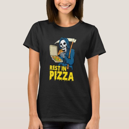 Funny pizza grim reaper rust op Pizza halloween T-shirt (Voorkant)