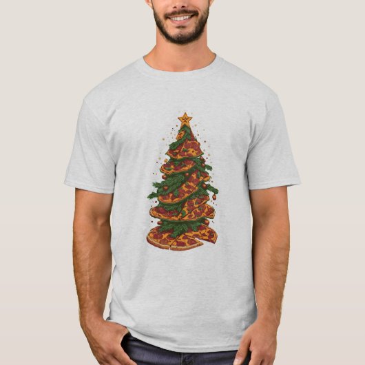 Funny Pizza kerstboom T-shirt (Voorkant)