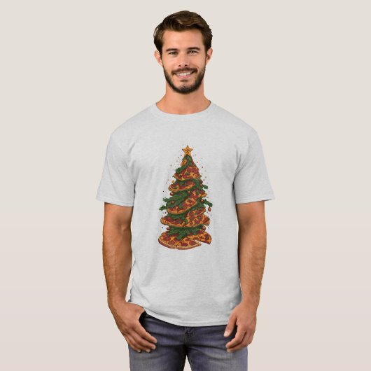 Funny Pizza kerstboom T-shirt (Voorkant volledig)