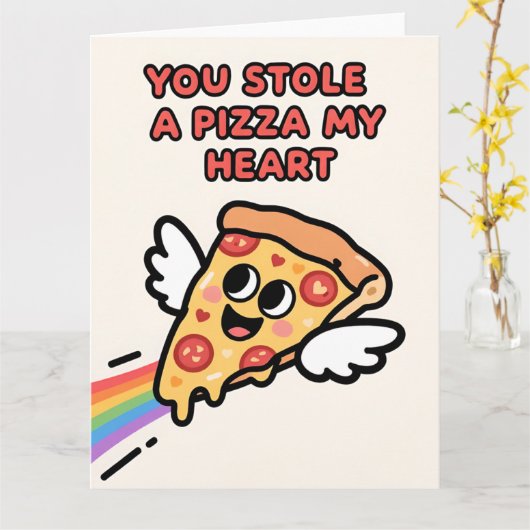 Funny Pizza Love Colorful Valentine Card Kaart (Gele Bloem)