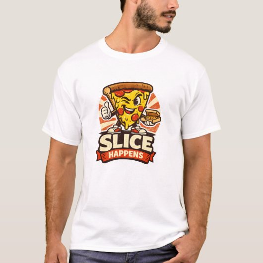 Funny Pizza Lover Shirt – Slice Happens Retro Cart (Voorkant)