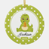 Funny Pizza Loving Dino Boys keramische keramische Keramisch Ornament (Voorkant)
