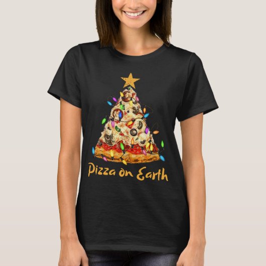 Funny Pizza op Aarde Slice-kerstboom met lig T-shirt (Voorkant)