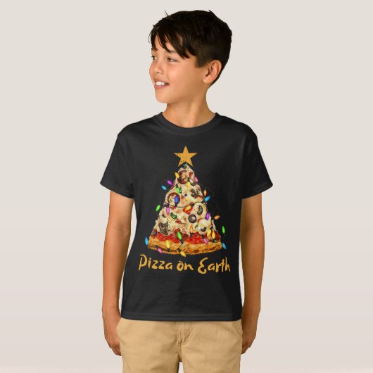 Funny Pizza op Aarde Slice-kerstboom met lig T-shirt (Voorkant volledig)