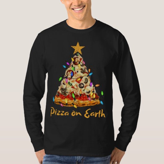 Funny Pizza op Aarde Slice-kerstboom met lig T-shirt (Voorkant)