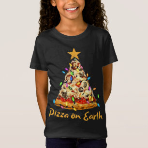 Funny Pizza op Aarde Slice-kerstboom met lig T-shirt