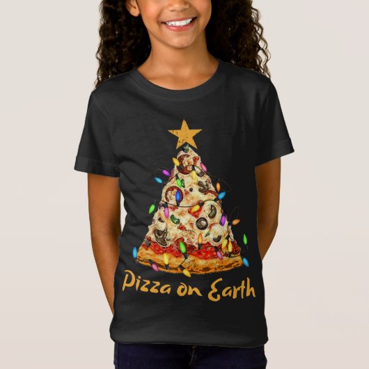 Funny Pizza op Aarde Slice-kerstboom met lig T-shirt (Voorkant)