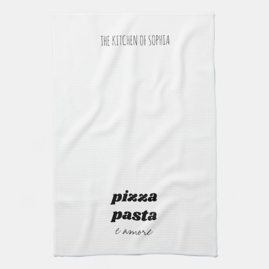 Funny Pizza Pasta Amore Name White Black Cooking Theedoek (Verticaal)