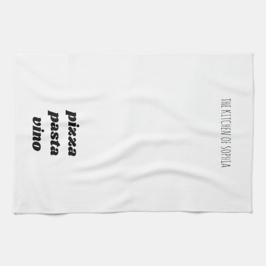 Funny Pizza Pasta Vino Name White Black Cooking Theedoek (Horizontaal)