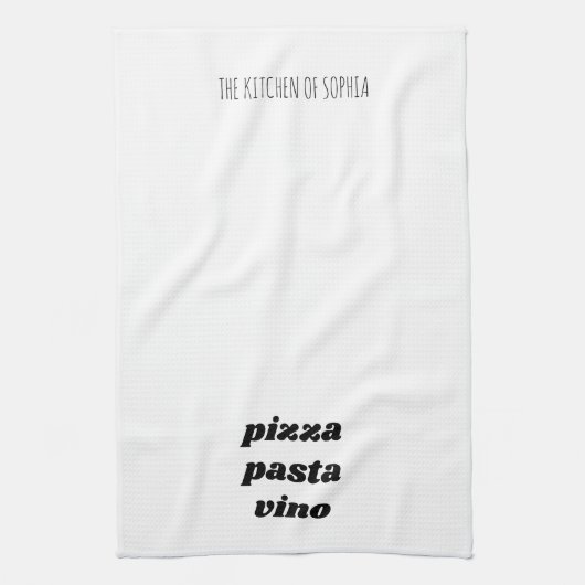 Funny Pizza Pasta Vino Name White Black Cooking Theedoek (Verticaal)