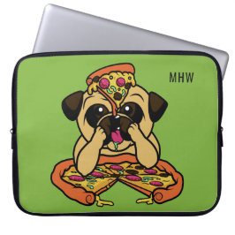 Funny Pizza Pug, aangepaste monogram laptophoezen Laptop Sleeve