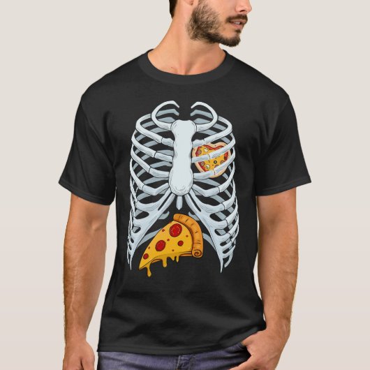 Funny Pizza Skeleton Rib Cage Halloween Costume T-shirt (Voorkant)