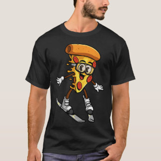 Funny Pizza Ski Cheesy Pie Foodie Skiing Instructo T-shirt