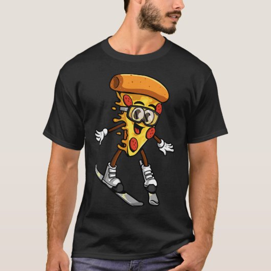 Funny Pizza Ski Cheesy Pie Foodie Skiing Instructo T-shirt (Voorkant)