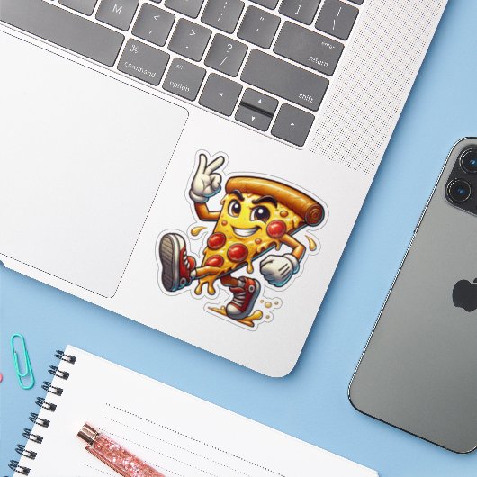 Funny Pizza Slice Sticker with Attitude  (Laptop met iPhone)