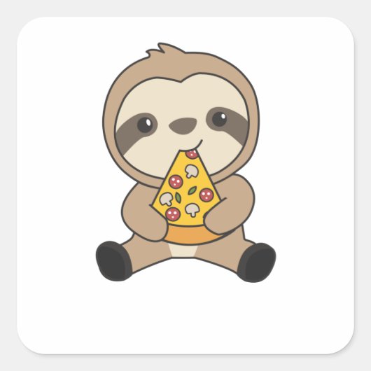 Funny Pizza Sloth Pizzas Fast Food Cute Animals Vierkante Sticker (Voorkant)