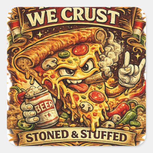 Funny Pizza Sticker – In Pizza We Crust Retro Pizz (Voorkant)
