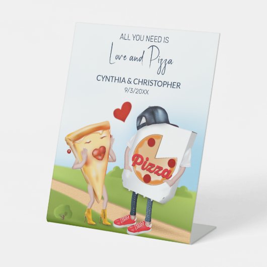 Funny Pizza Vrijgezellenfeest Reclamebord Met Voetstuk (Voorkant)