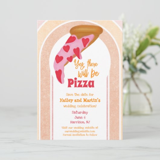 Funny Pizza Wedding Save the Date Kaart (Staand voorkant)