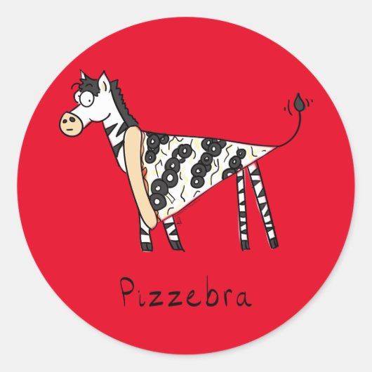 Funny Pizza Zebra Cute Cartoon Kinderen Ronde Sticker (Voorkant)