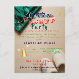 Funny Plaid Cozy Christmas Pajama Party Invitation Feestdagenkaart
